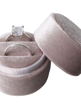 GREY/BEIGE Circle Velvet Ring Box in - Double Slot