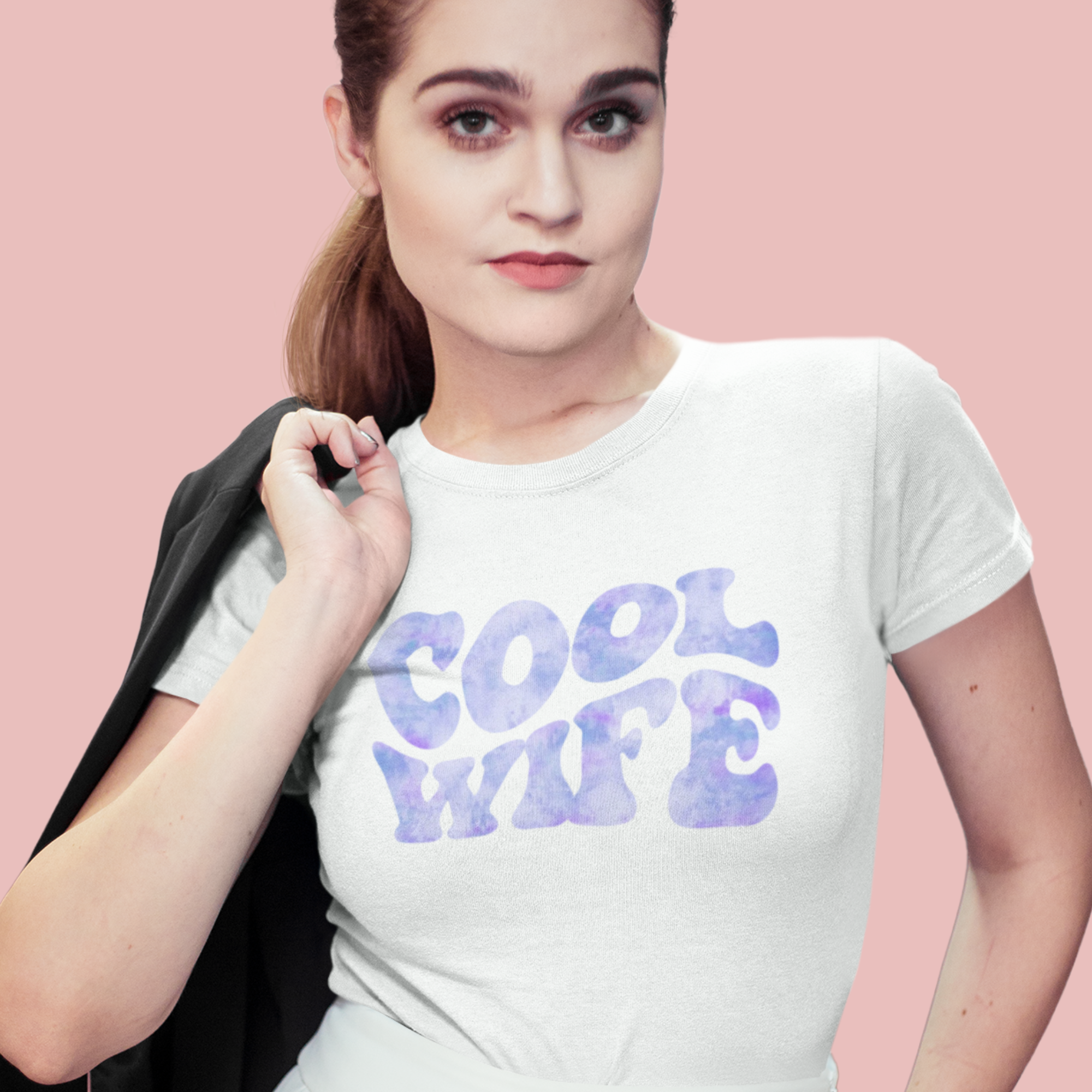 Woman wearing a t shirt with 