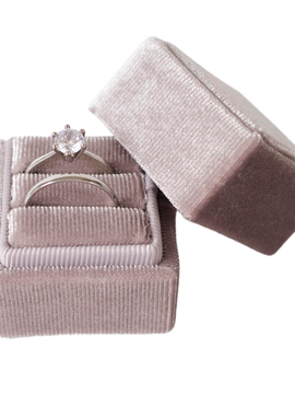 GREY/BEIGE Square Velvet Ring Box - Double Slot