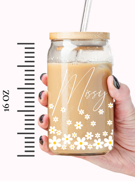 Custom Glass Tumbler - Daisies