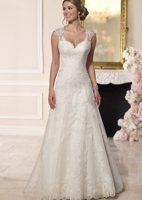 Ball gown wedding dress with lace and thick straps