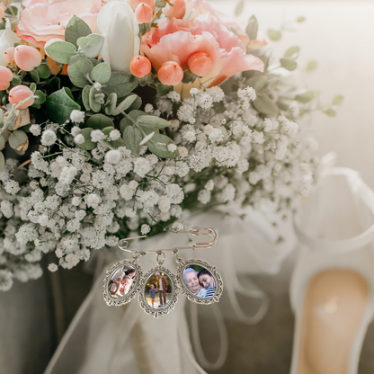 Wedding Bouquet Safety Pin Charm | Three Photo Charm - NKIN