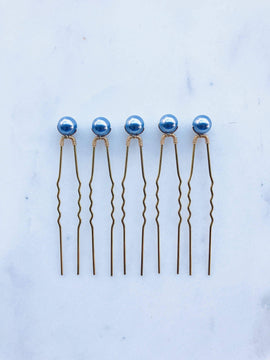 Something Blue Hair Pins | Grey Blue Pearl Hair Pins, Bridal Pearl Pins