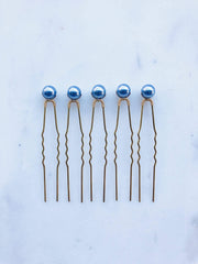 Something Blue Hair Pins | Grey Blue Pearl Hair Pins, Bridal Pearl Pins - NKIN