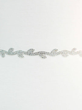 Silver Leaf Rhinestone Bridal  Wedding Belt, Sash Strap