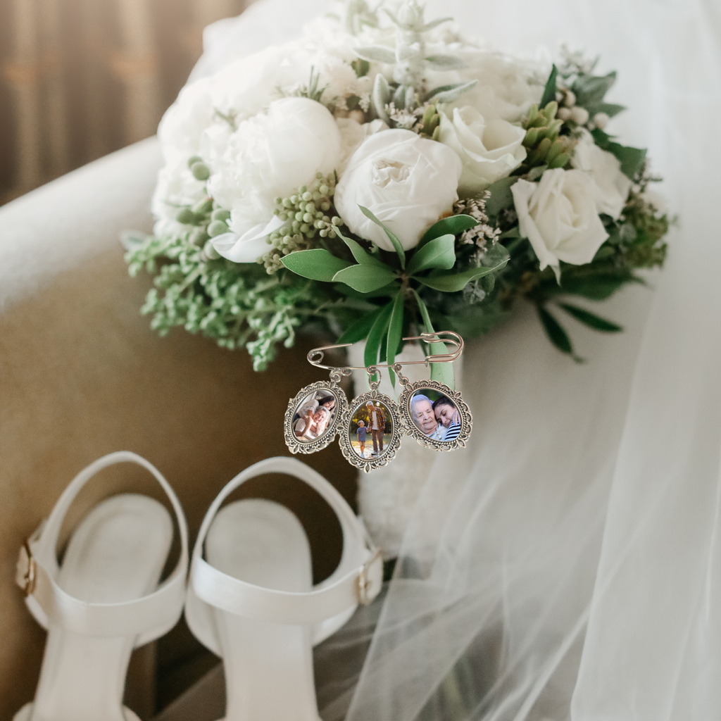 Wedding Bouquet Safety Pin Charm | Three Photo Charm - NKIN
