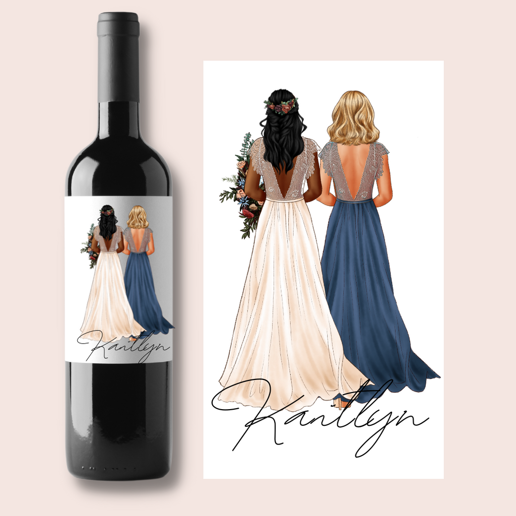 Boho custom wine label on bottle and laying flat