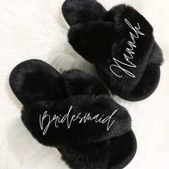 Custom fuzzy black slippers with 