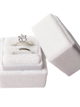 WHITE Square Velvet Ring Box - Double Slot