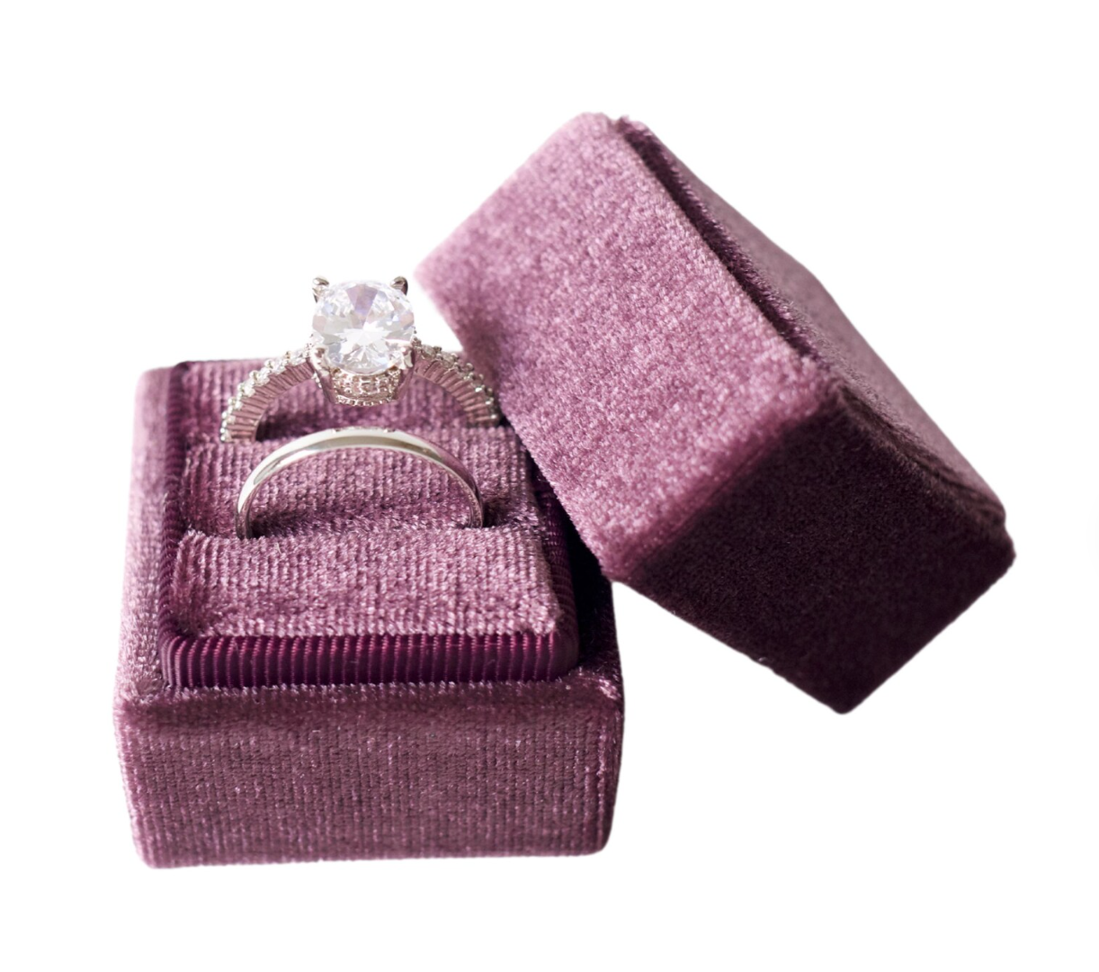 PLUM/PURPLE Square Velvet Ring Box- Double Slot