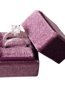 PLUM/PURPLE Square Velvet Ring Box- Double Slot