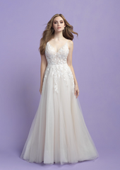 Allure Bridal Style 3410 on model v neck lace over tulle