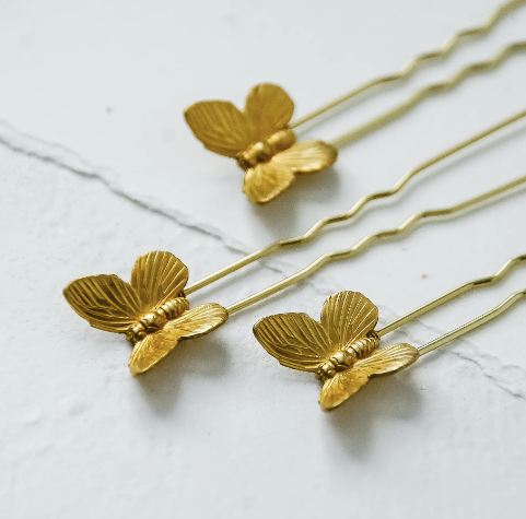 Closeup of Gold Butterfly Hair Pins