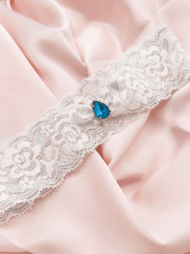 White Lace Blue Jewel Garter