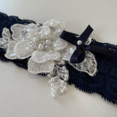 Navy Blue Lace Garter with simple detailing - NKIN