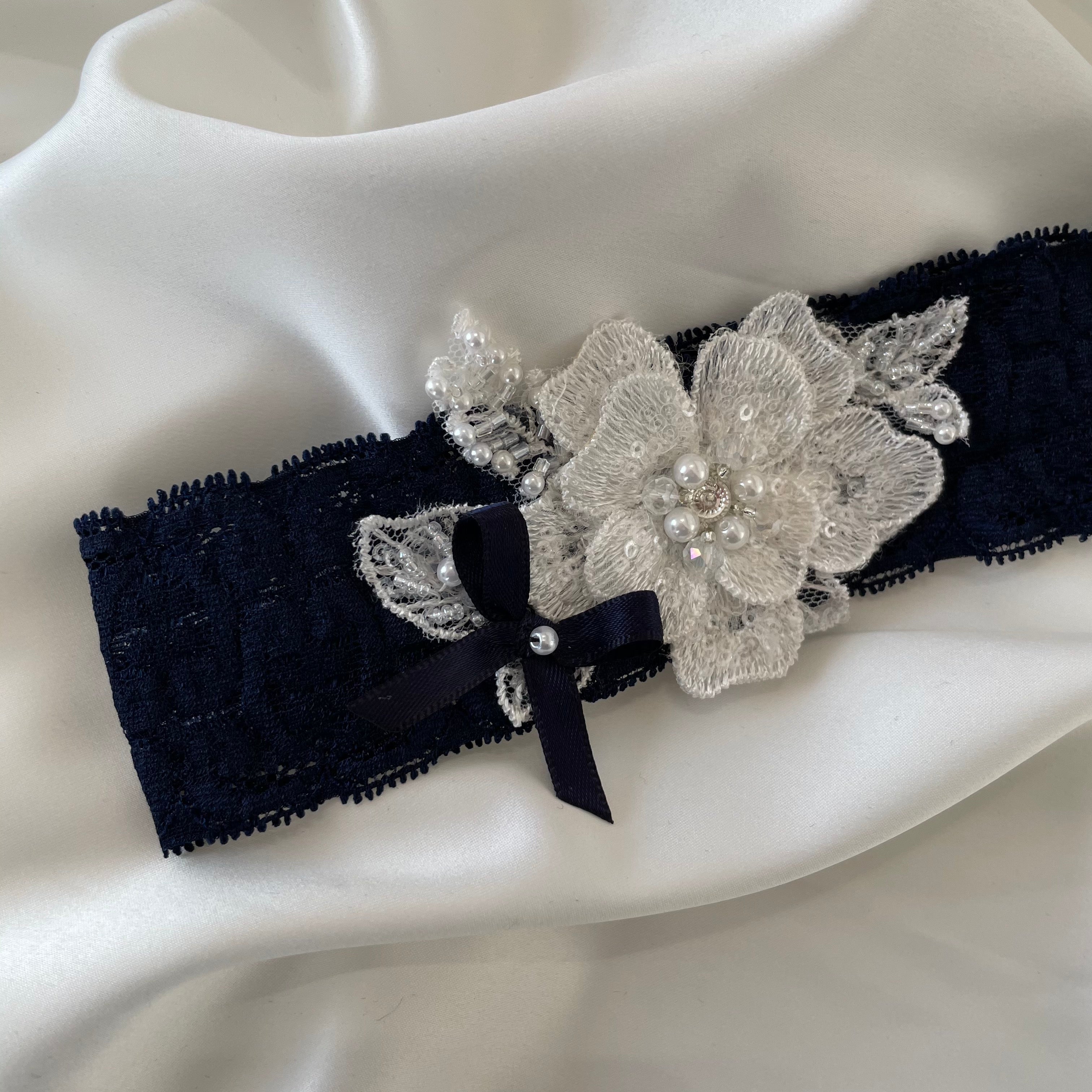 Navy Blue Lace Garter with simple detailing - NKIN