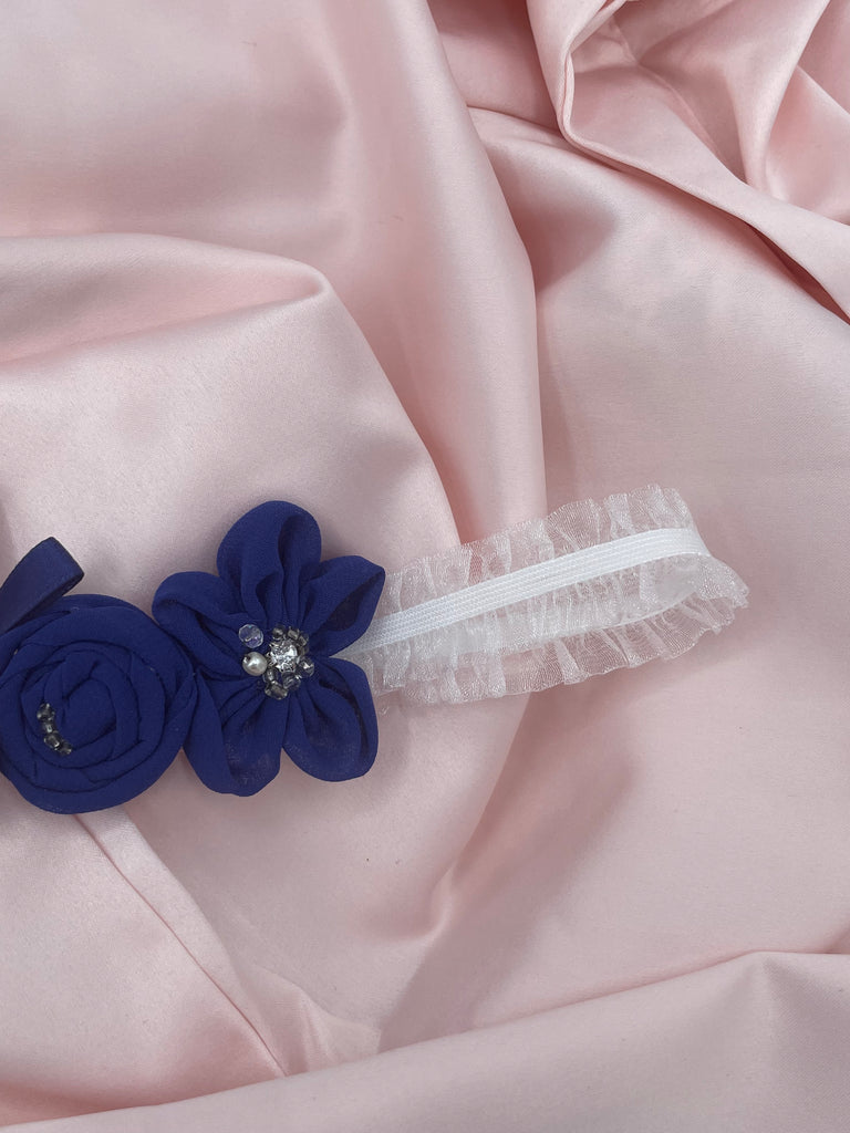 White with Royal Blue Floral Garter - NKIN
