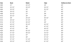 Jasmine size chart