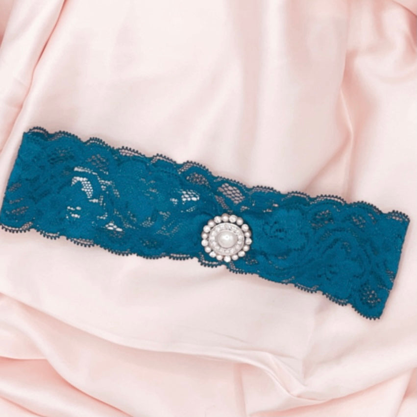 Navy Lace with Circle Jewels Garter - NKIN