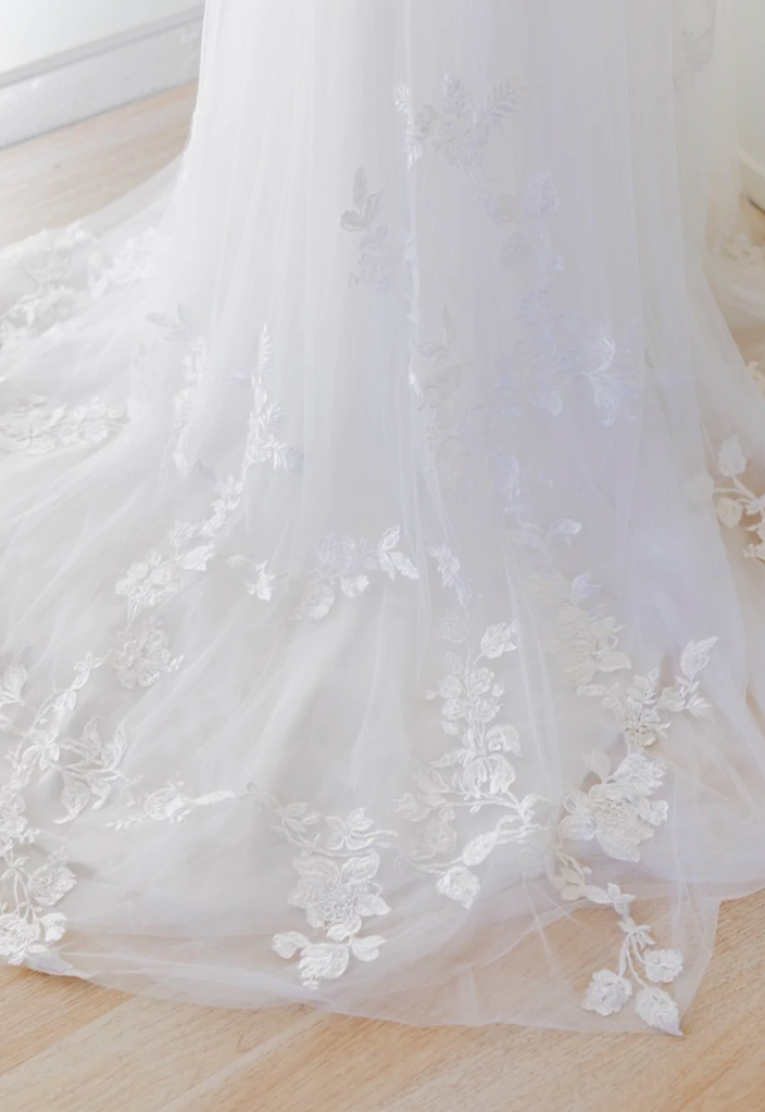 Closeup of the lace of the Untamed Petal Overskirt