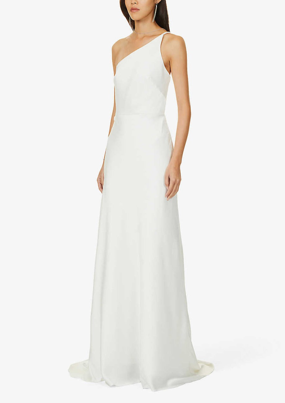 Marlene by Jenny Yoo little white dress size 12. Front View on young woman.
