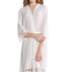 White Cotton Lace Robe - NKIN