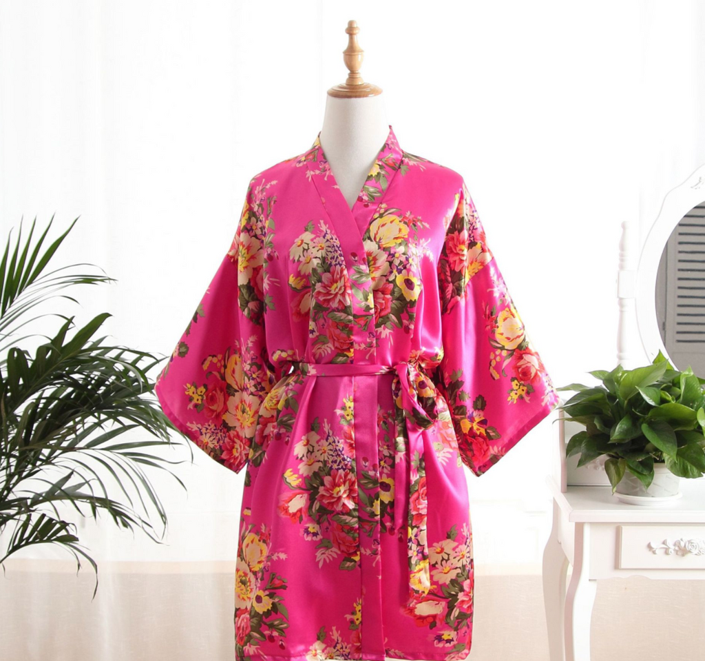 Hot Pink Floral Satin Robe - NKIN