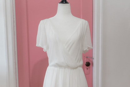 Little White Chiffon Dress Nora Ivory (S,M,L,XL,2XL) - NKIN