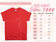 T shirt sizing guide. Sizes small - 5XL.