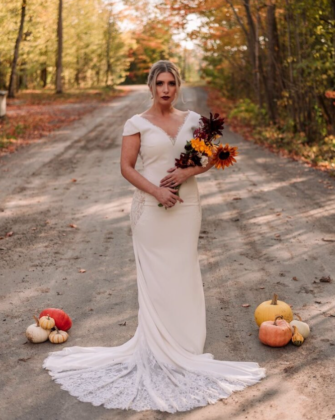 Crepe Cutout Lace by Rachel Joy Bridal (Size 12)