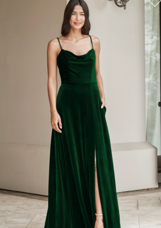 Full body view of Jasmine B243018 in hunter velvet