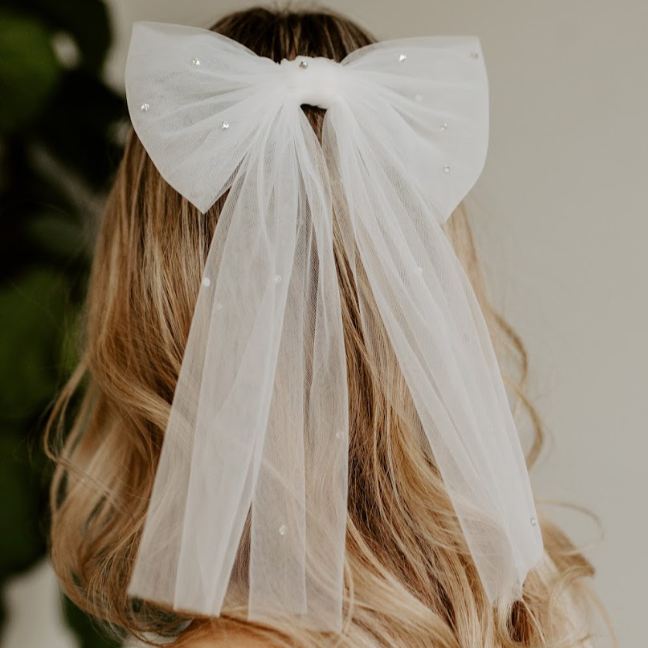 Soft Beaded Crystal Veil Hair Bow