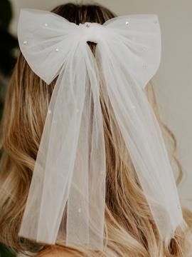 Soft Beaded Crystal Veil Hair Bow