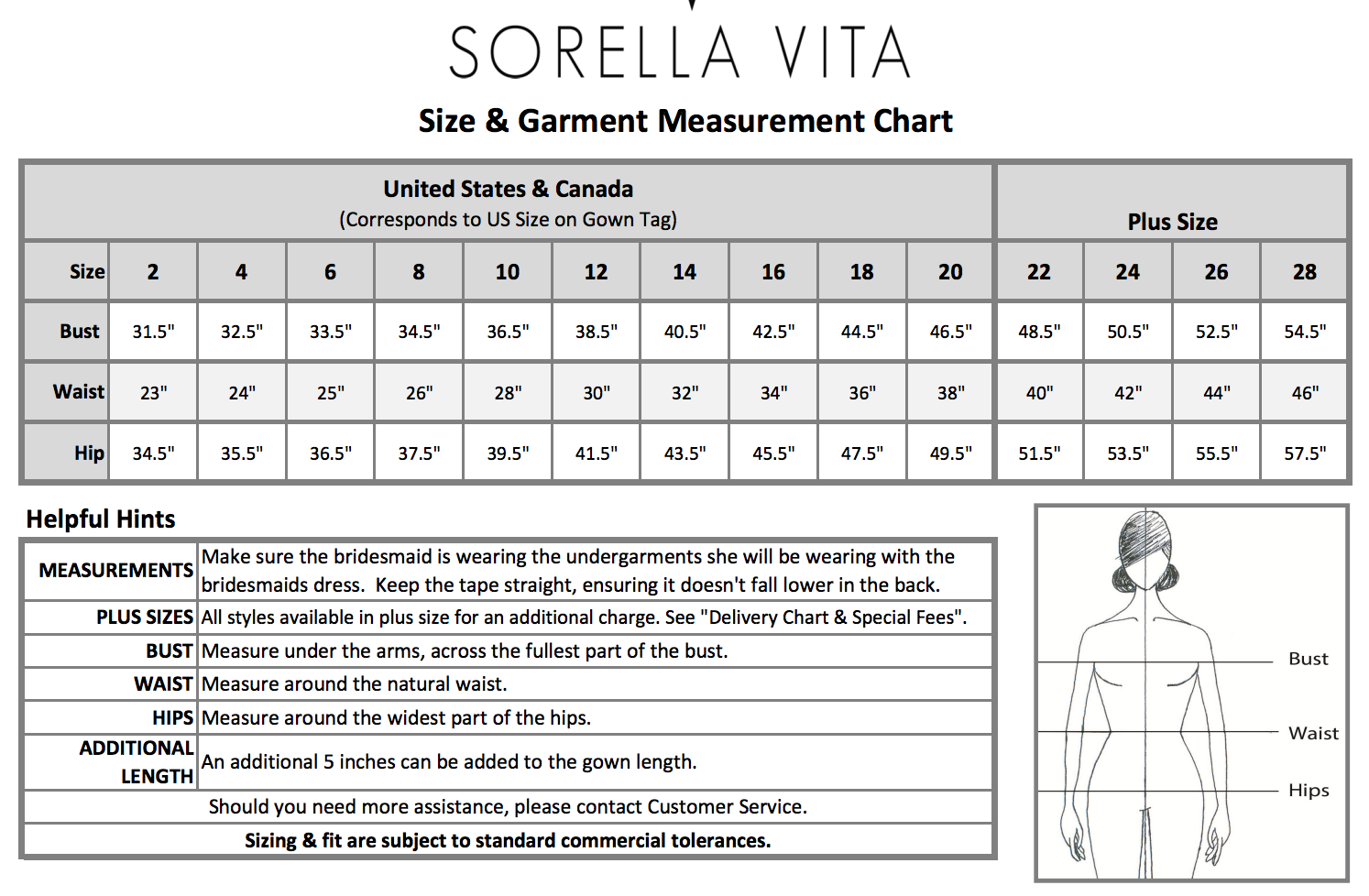 Sorella Vita size chart