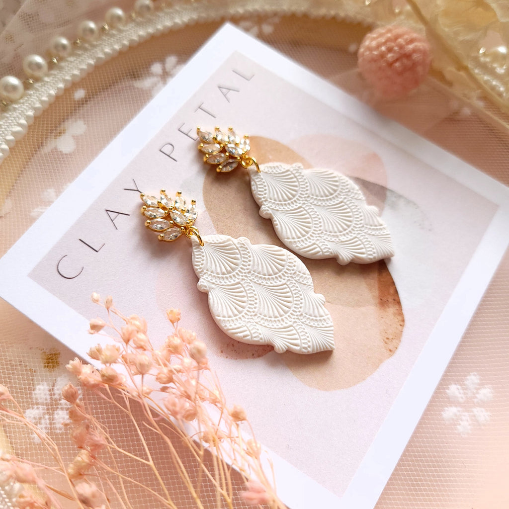 The Ava Bridal Collection White and Gold Clay Earrings - NKIN