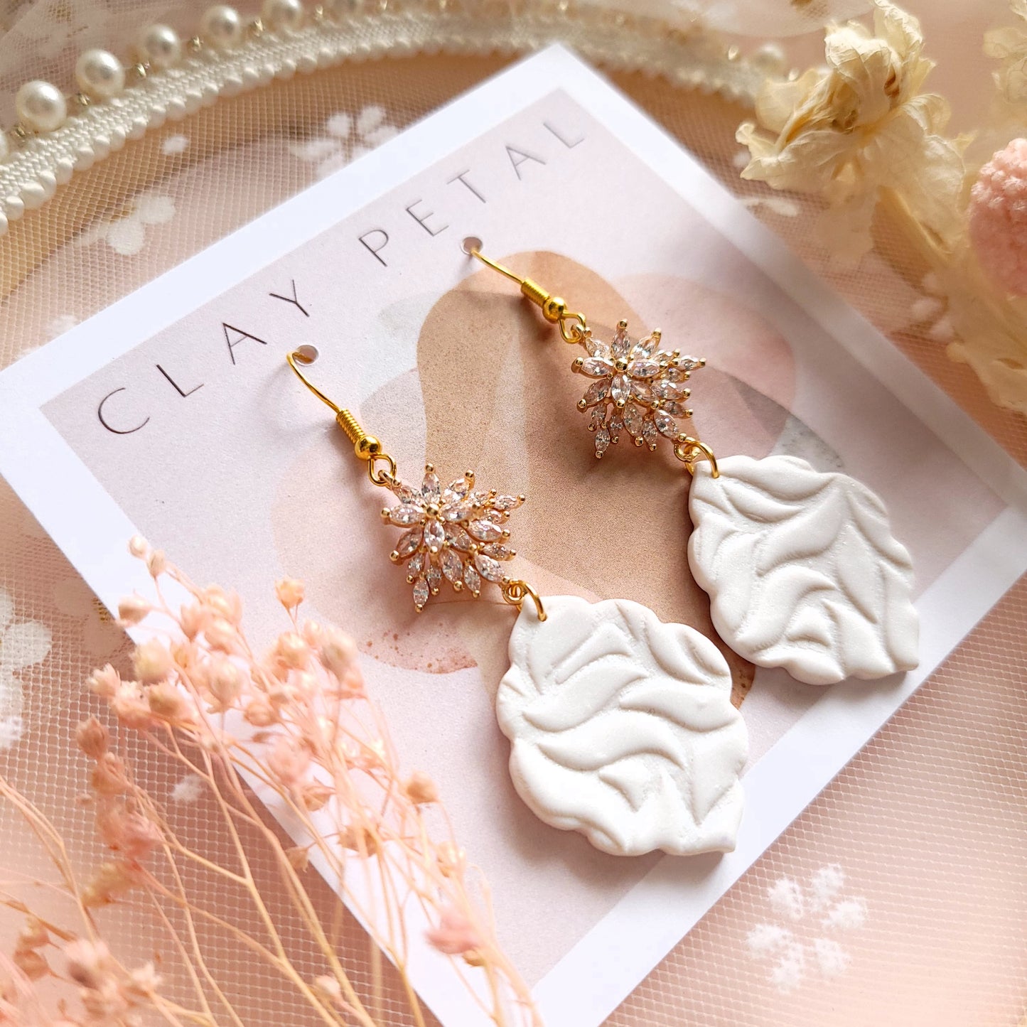 The Elena Bridal Collection Gold Plated Clay Pearl Earrings - NKIN