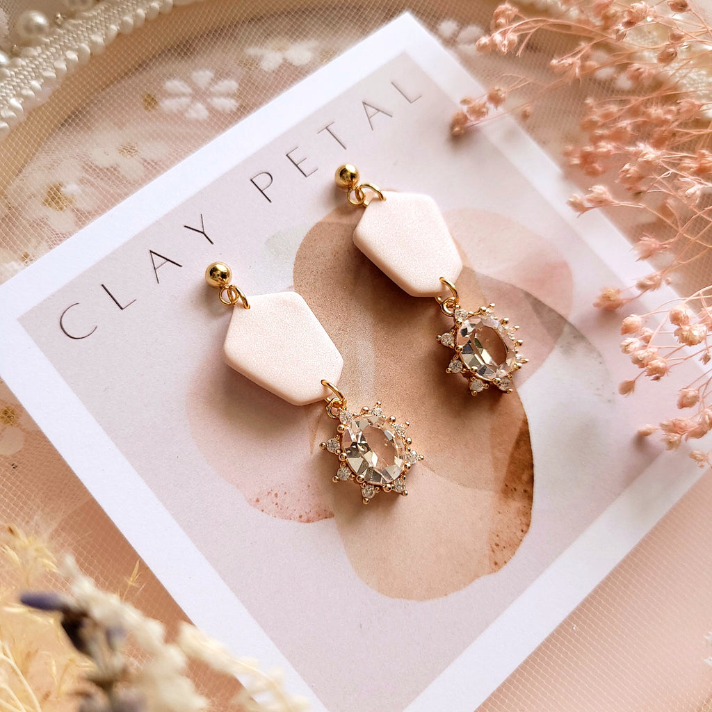 The Harper Pink and Gold Sunrise Clay Earrings - NKIN