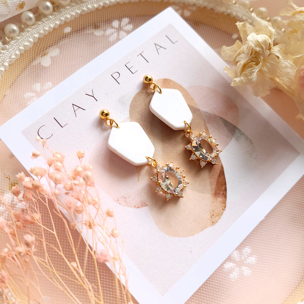 The Harper Bridal Collection White and Gold Clay Sunrise Earrings - NKIN