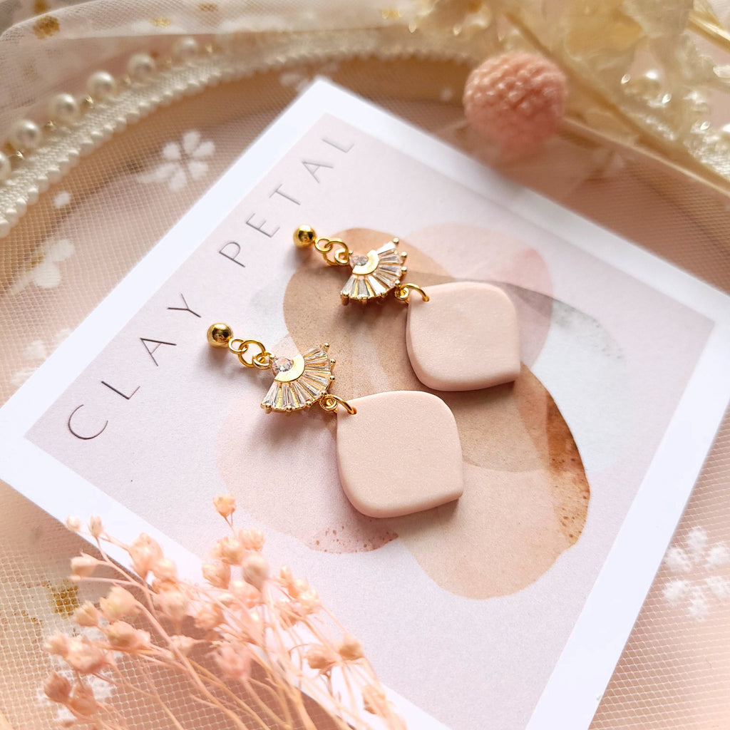 The Romina Pink Half Sunrise Gold Clay Earrings - NKIN