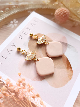 The Romina Pink Half Sunrise Gold Clay Earrings