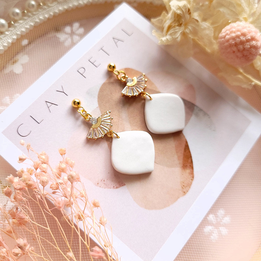 The Romina Bridal Collection White and Gold Vintage Clay Pearl Earrings - NKIN