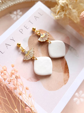 The Romina Bridal Collection White and Gold Vintage Clay Pearl Earrings