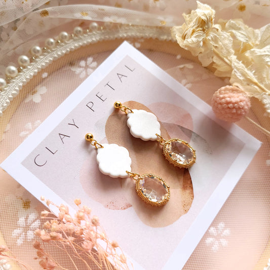 The Seraphina Bridal Collection White and Gold Teardrop Clay Pearl Earrings - NKIN