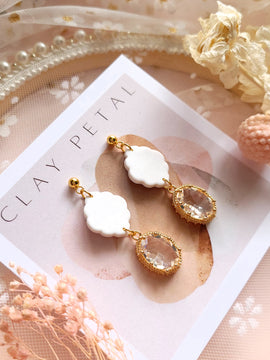 The Seraphina Bridal Collection White and Gold Teardrop Clay Pearl Earrings