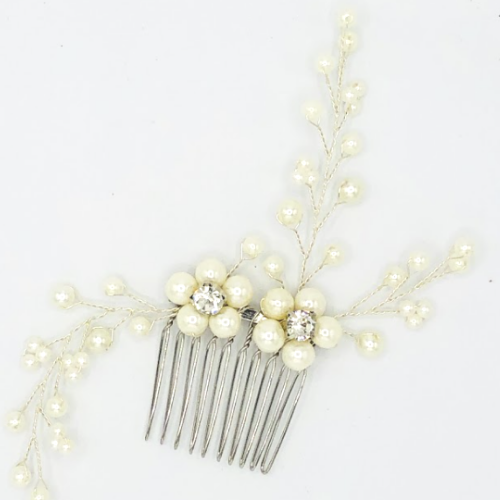 Silver, Crystal, and Pearl Hair Comb - NKIN