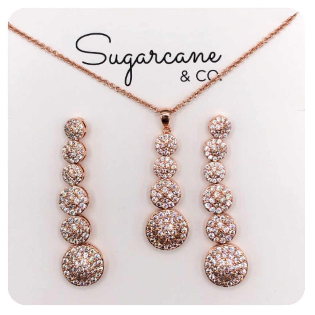 Rose Gold Crystal Earring & Necklace Set - NKIN