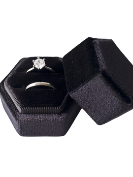 BLACK Hexagon Velvet Ring Box - Double Slot