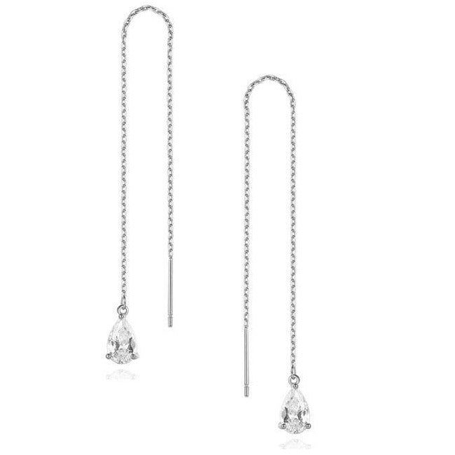 Whispers - Simple Chain and Crystal Drop Needle Earrings