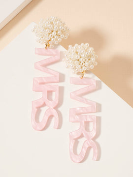 MRS Pink Pearl Dangle Post Earrings