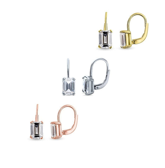 Emerald Cut Crystal Leverback Bridesmaid Earrings - NKIN